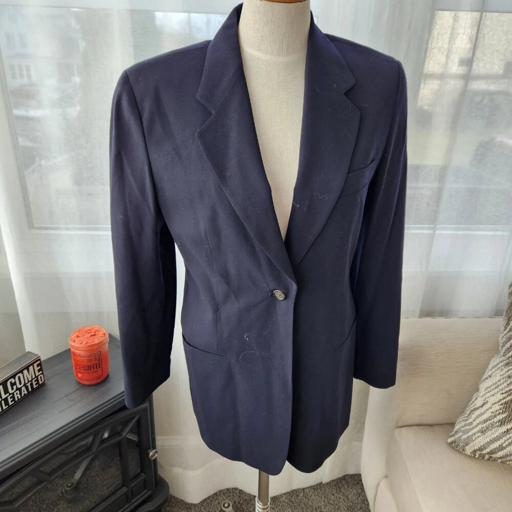 Vintage Wool DKNY Oversized 1980s Dark Blue Suit Blazer Jacket Size 8. D2